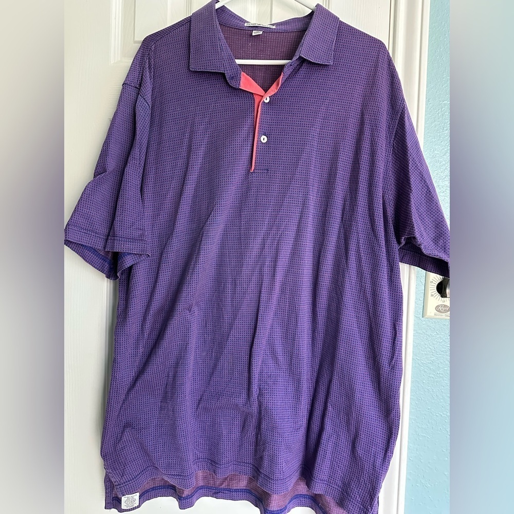 Peter Millar Purple and Pink Check Golf Polo Shirt size XL - Picture 1 of 5